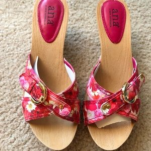 Pink floral wooden sandals